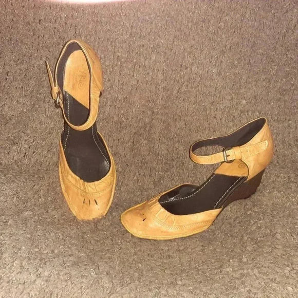 KHRIO D'Orsay Type Sandals-Natural Distressed Leather-Wedge-Sz 40-Near Mint - Picture 1 of 7